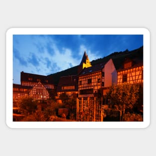 Old town, dusk, Bacharach, Middle Rhine, Rhine, evening Sticker